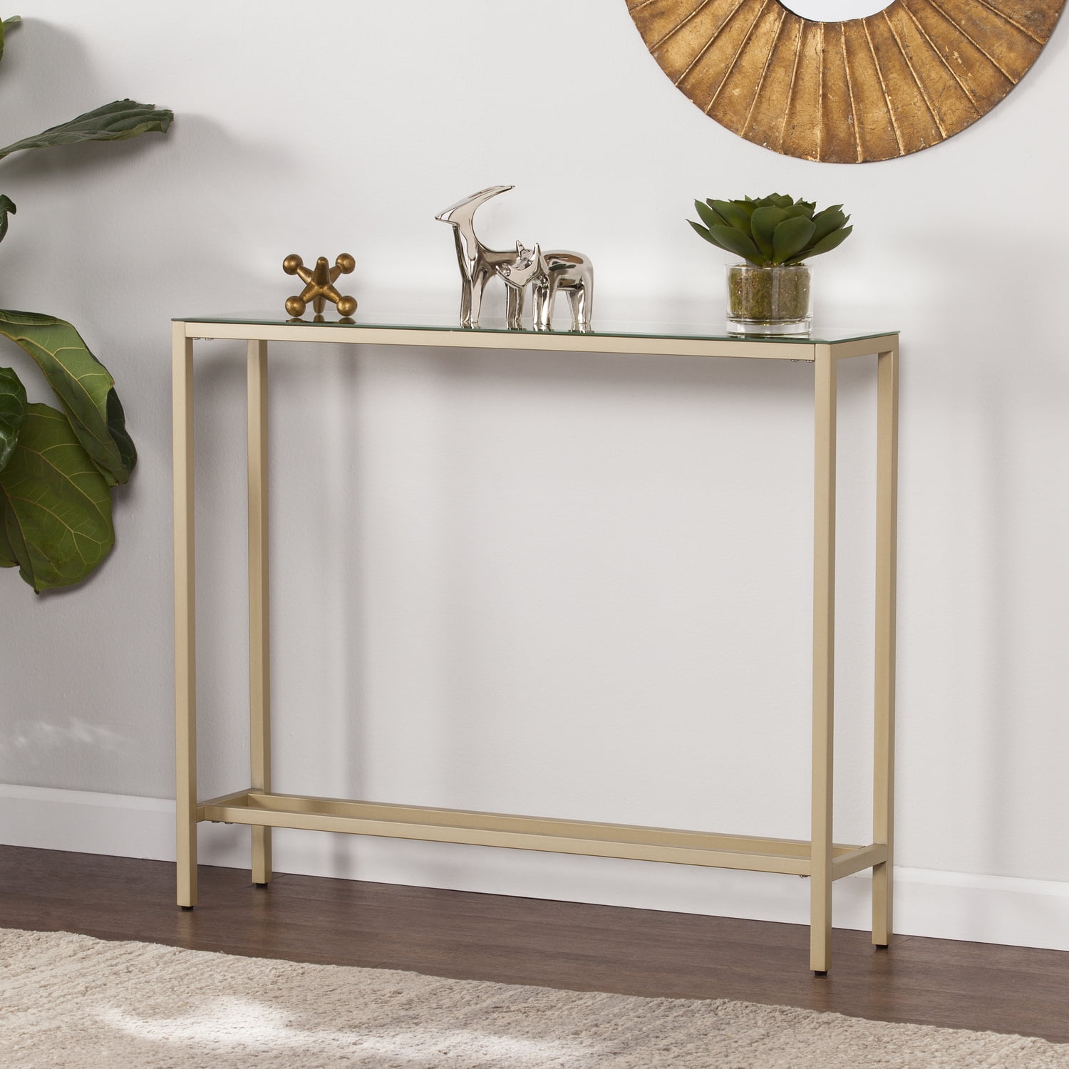 Darrin Narrow Mini Console Table with Mirrored Top - Gold - Walmart.com