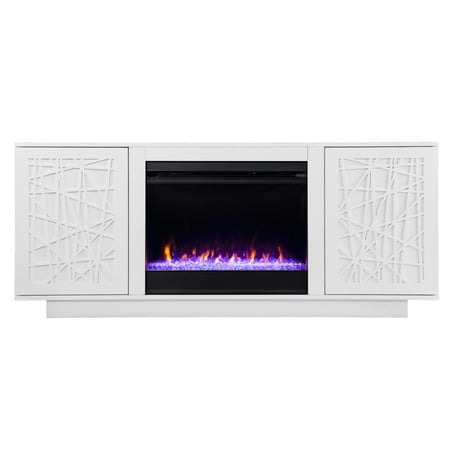SEI Furniture - Delgrave Color Changing Fireplace w/ Media Storage - White finish