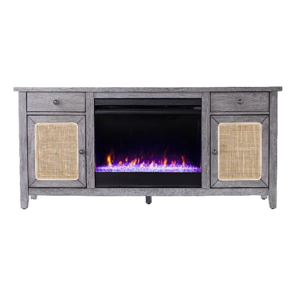 SEI Furniture Edderton Wood and Metal Fireplace Media Console in Gray