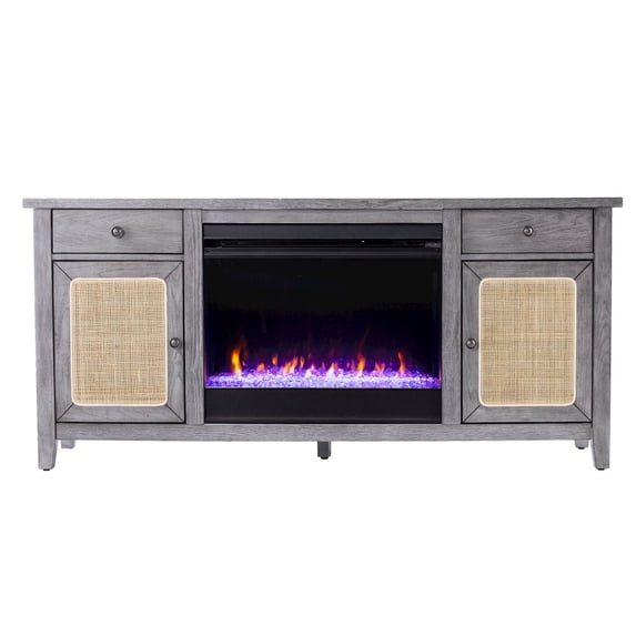 SEI Furniture Edderton Wood and Metal Fireplace Media Console in Gray