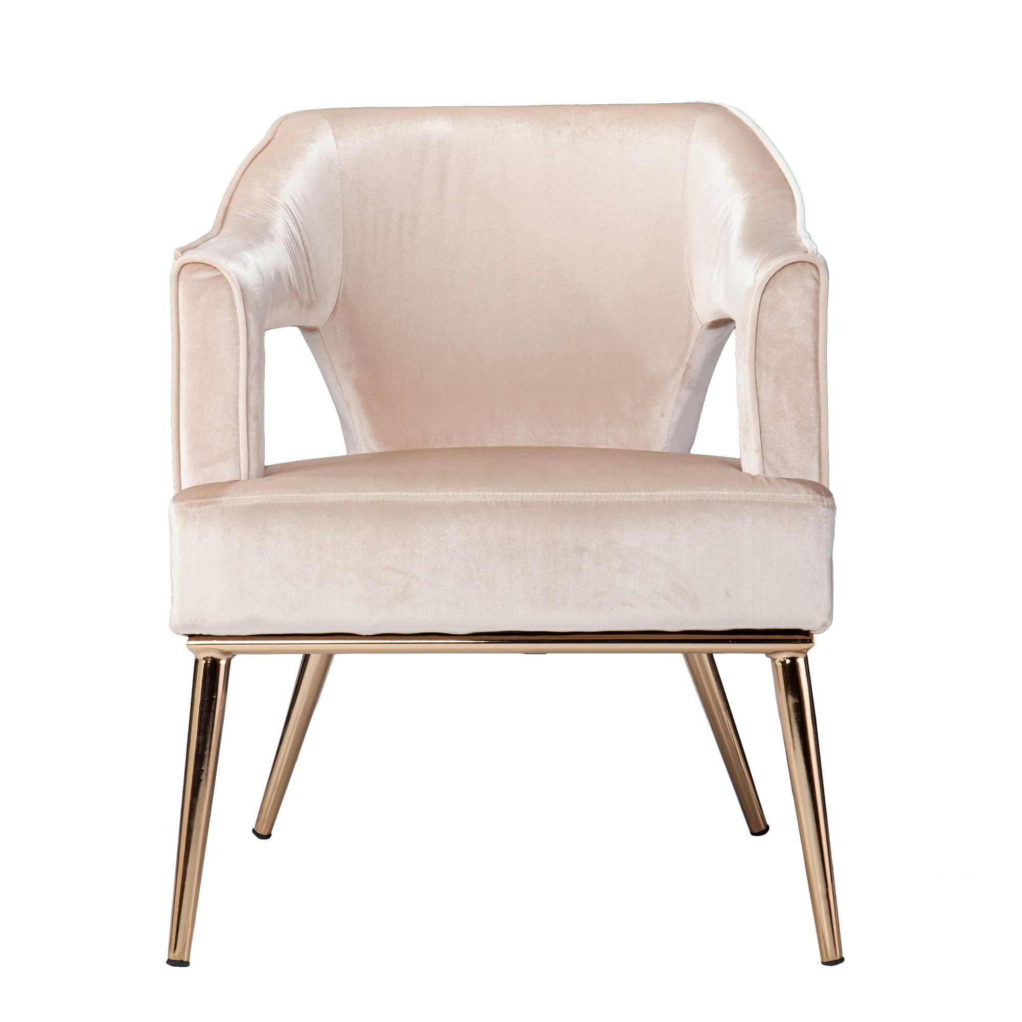 Beige Velvet Glam Accent Chair with Gold Accents