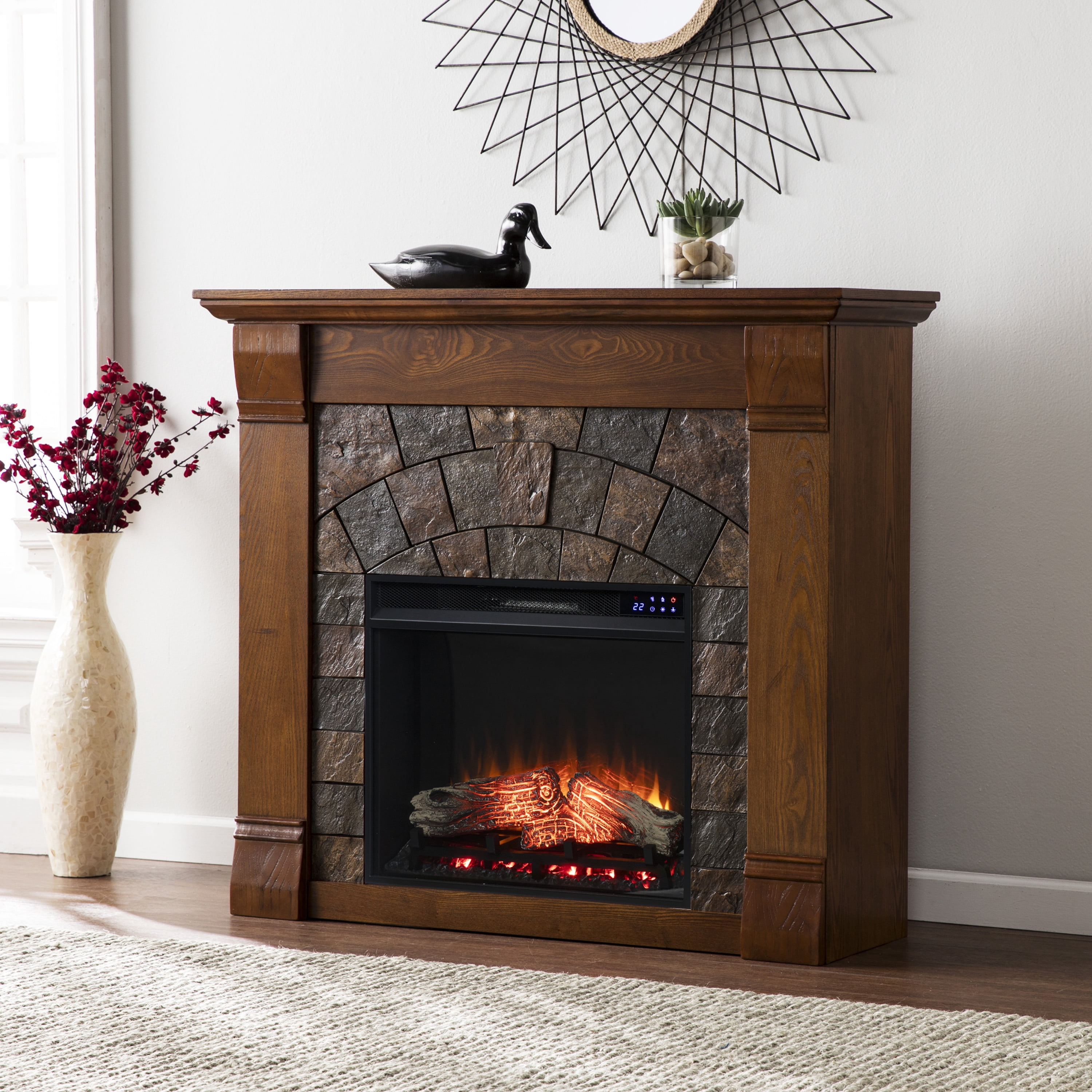 SEI Furniture Elkmont Faux Stone Touch Screen Electric Fireplace 45.5 x 40  Freestanding Indoor Electric Fireplaces - Walmart.com