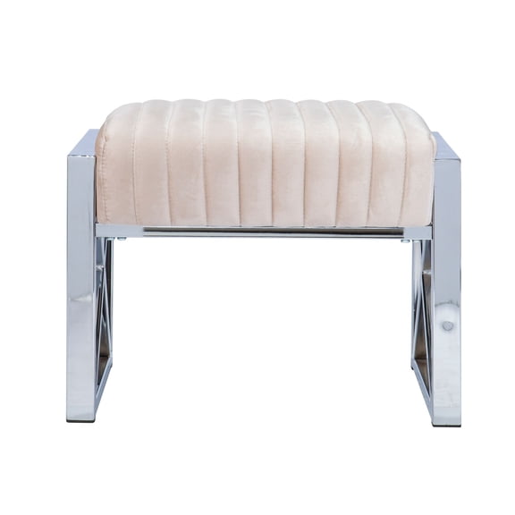 SEI Furniture Ellison Modern Velvet Ottoman in Champagne Beige-Chrome