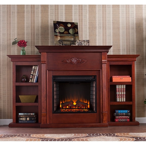 SEI Furniture Fredricksburg Wood Electric Fireplace with Bookcases in Black