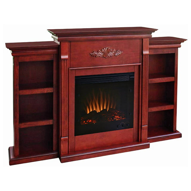 SEI Furniture Fredricksburg Wood Electric Fireplace with Bookcases in Brown