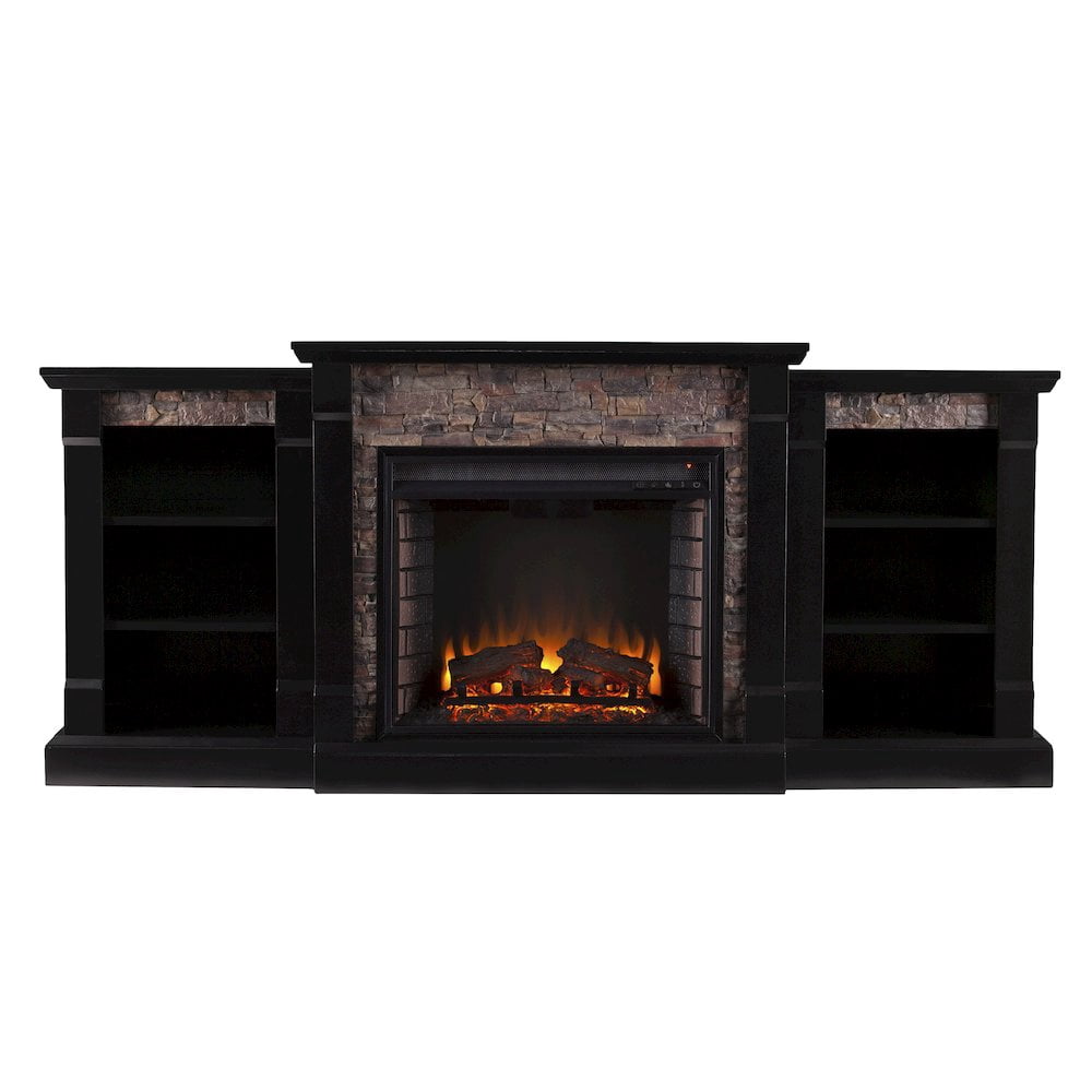 SEI Furniture Gallatin Faux Stone Electric Fireplace in Black