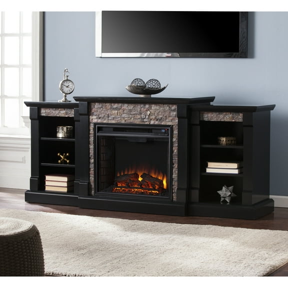 SEI Furniture Gallatin Faux Stone Electric Fireplace in Black