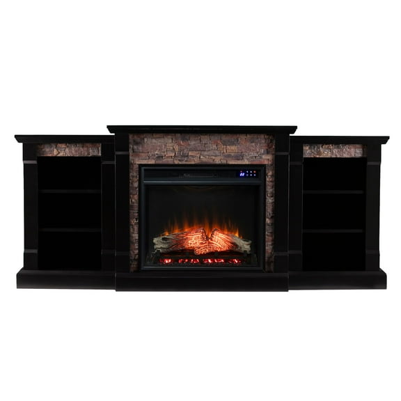 SEI Furniture Gallatin Wood Electric Fireplace with Bookcase in Black