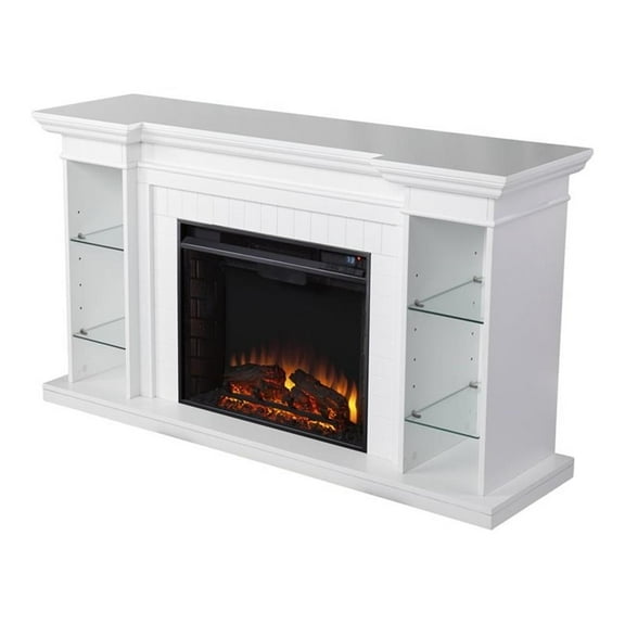 SEI Furniture Henstinger Engineered Wood Bookcase Electric Fireplace in White