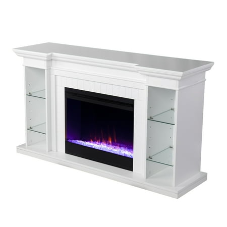 SEI Furniture - Henstinger Color Changing Fireplace with Bookcase - White finish
