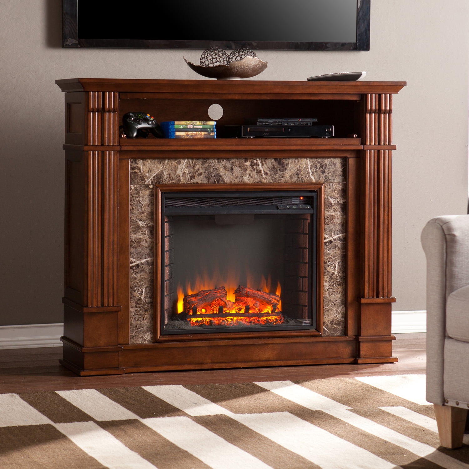 Highgate Faux Stone Electric Media Fireplace