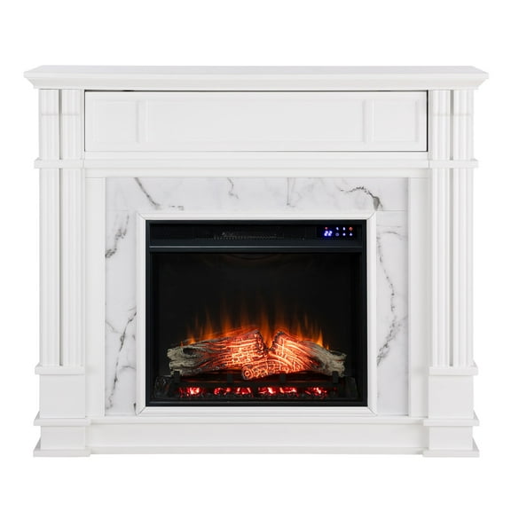 SEI Furniture Highgate Touch Screen Wood Electric Media Fireplace in White