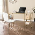 thumbnail image 1 of Jaymes Gold Metal/Glass Writing Desk, 1 of 9