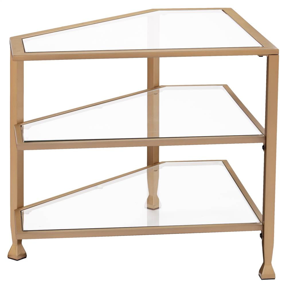 SEI Furniture Jaymes Metal/Glass Corner TV Stand For Flat-Screen TVs, 23"H x 35-1/4"W x 24"D, Soft Gold