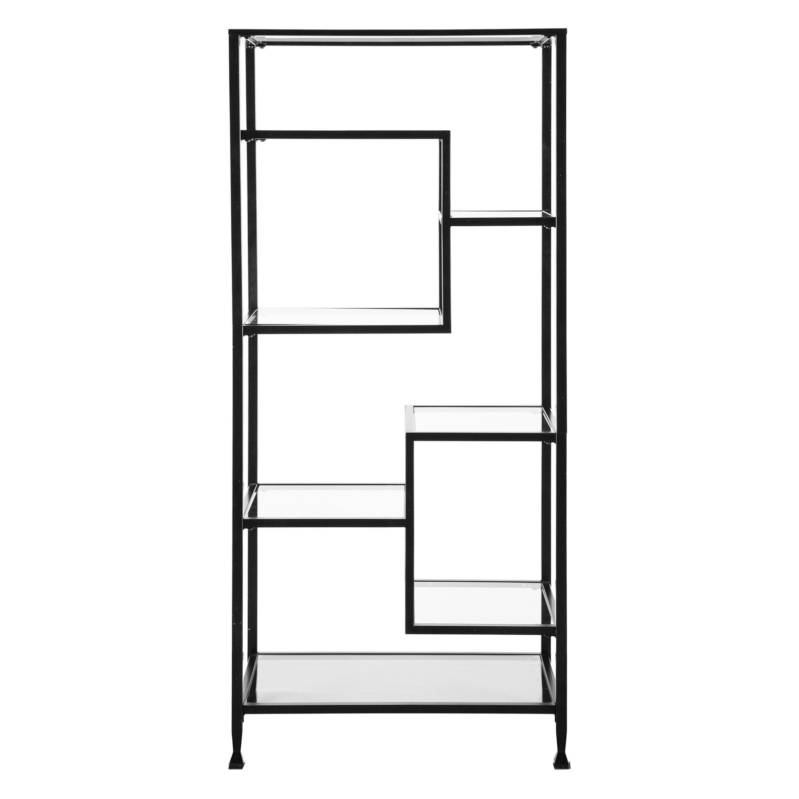 Matte Black Tempered Glass 7-Shelf Asymmetrical Étagère