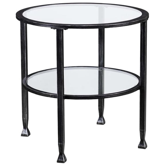 SEI Furniture Jaymes Round Glass Top Metal End Table in Black