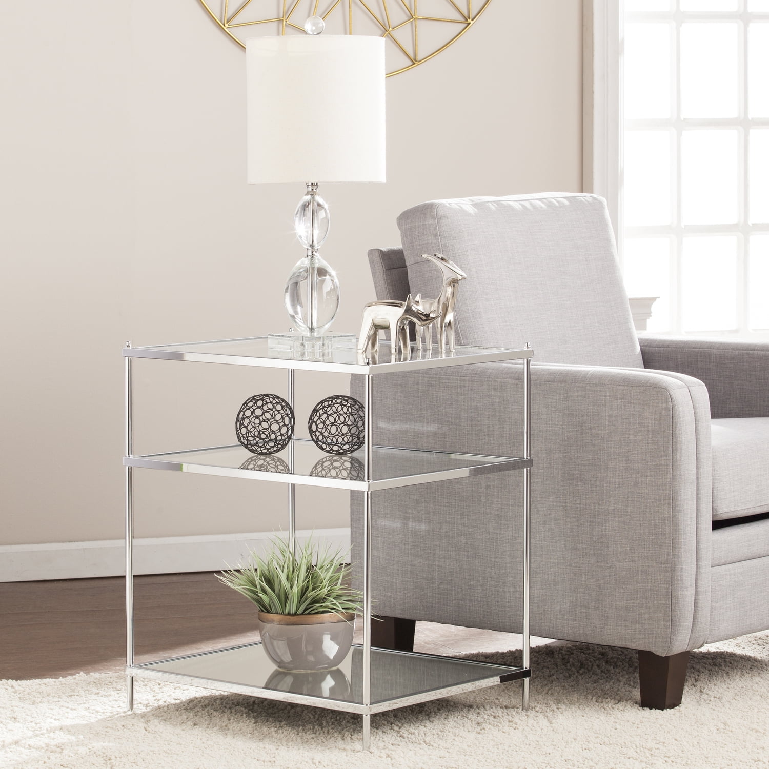 Knox Iron Metal & Glass Mirrored Side Table
