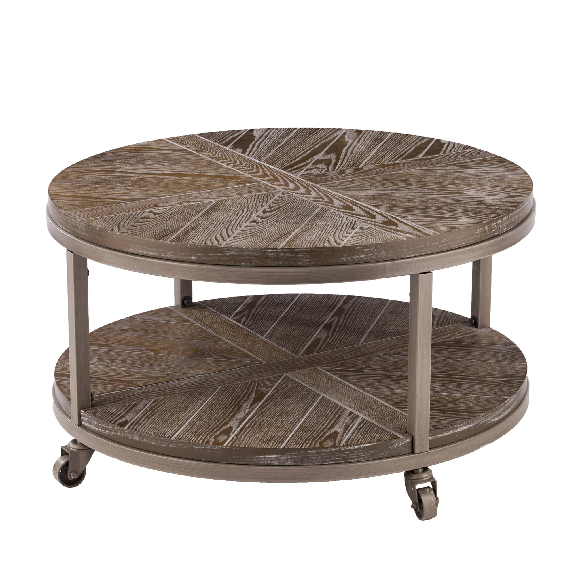 Konya Round White Limed Burnt Oak and Iron Coffee Table