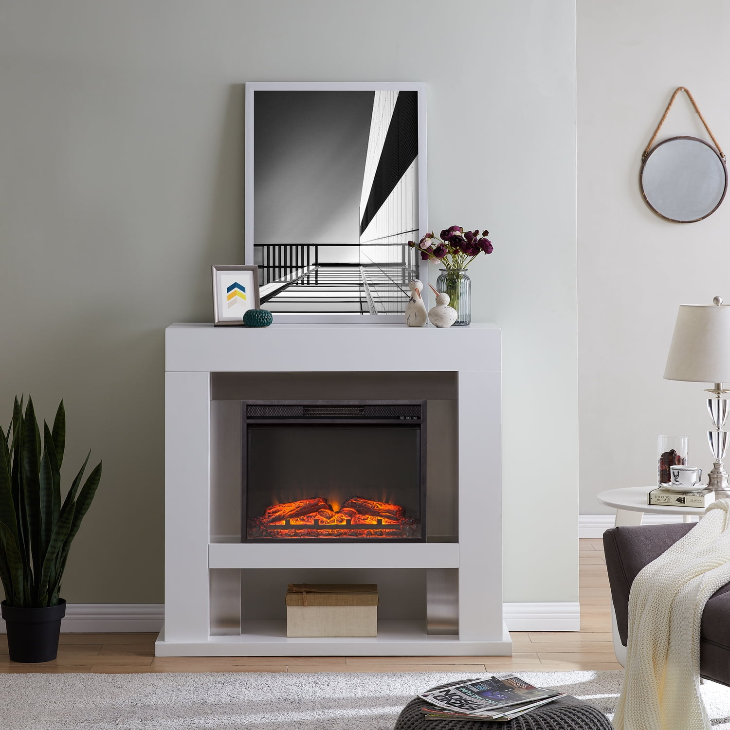 SEI Furniture Lirrington Engineered Wood Electric Fireplace in White