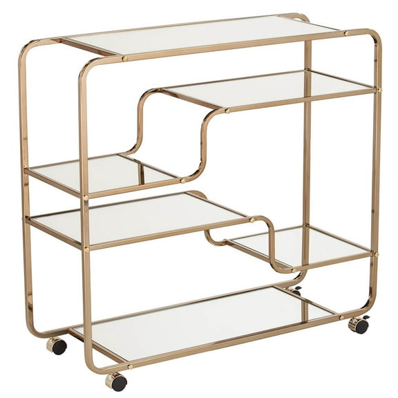 SEI Furniture Maylynn Mirrored Bar Cart, 33-3/4"H x 36"W x 13-1/4"D, Champagne