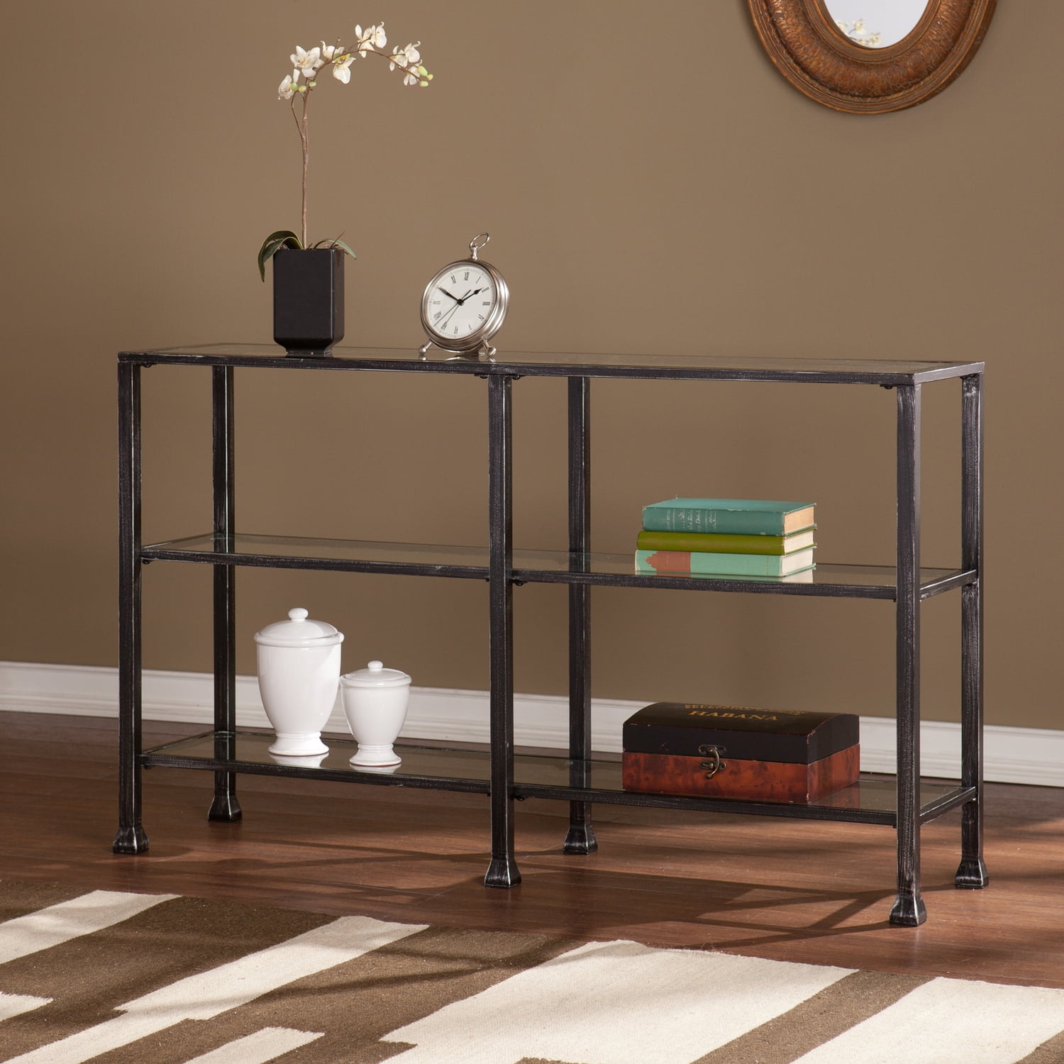 SEI Furniture Metal-Glass 3-Tier Console Table in Black