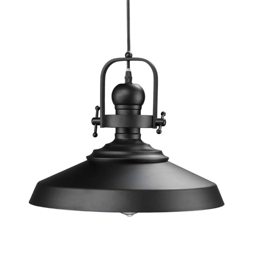 Matte Black Wide-Brim Bell Pendant Light with LED Edison Bulb