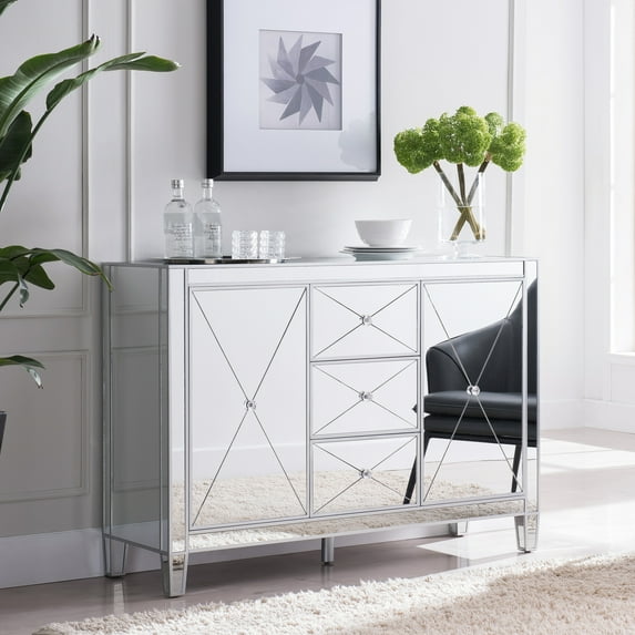 SEI Furniture Mirage 2 Door Mirrored Sideboard in Matte Silver