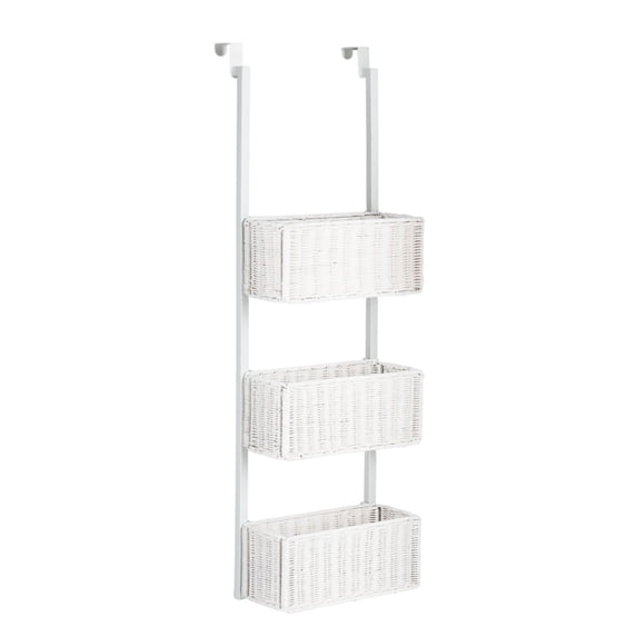 Southern Enterprises 38.25" White Contemporary Over the Door 3-Tier Basket Storage