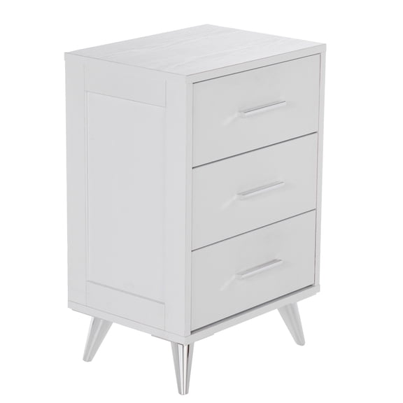 SEI Furniture Owen 3 Drawer Nightstand in White and Chrome