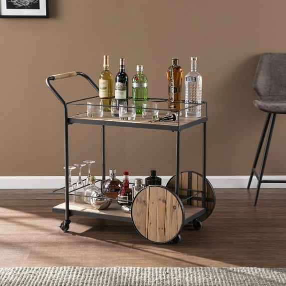 SEI Furniture Pemton Reclaimed Wood Bar Cart in Natural/Black