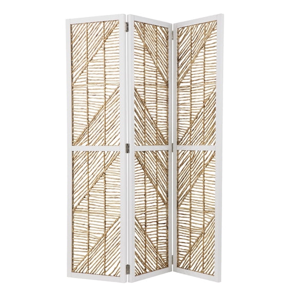 SEI Furniture Quilino Woven Room Divider Screen in White/Natural