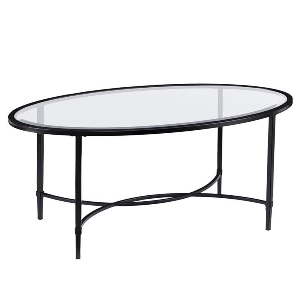 SEI Furniture Quinton Oval Glass Top Cocktail Table in Black