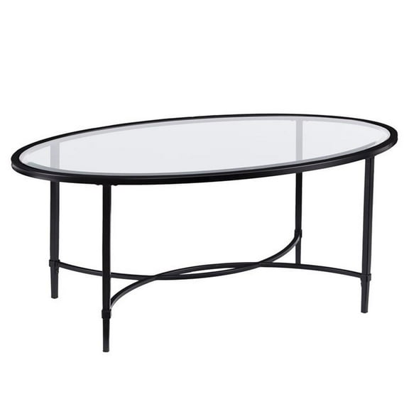 SEI Furniture Quinton Oval Glass Top Cocktail Table in Black