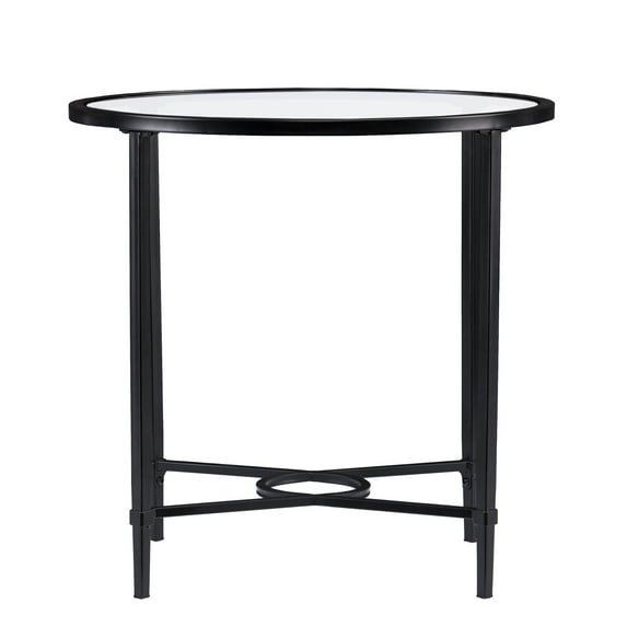 SEI Furniture Quinton Oval Iron Metal & Glass Side Table in Painted Black