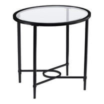 SEI Furniture Quinton Oval Iron Metal & Glass Side Table in Painted Black
