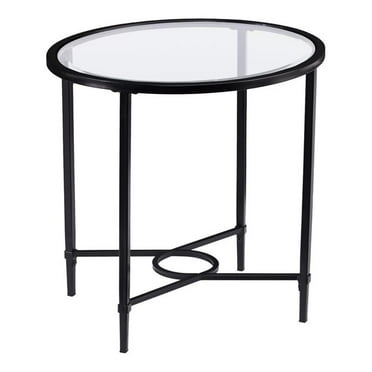 SEI Furniture Quinton Oval Iron Metal & Glass Side Table in Painted Black