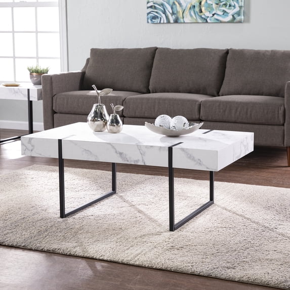 SEI Furniture Rangley Faux Marble Top Cocktail Table in Black-White