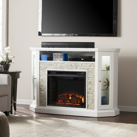 45.5" White and Gray Contemporary Corner Convertible Electric Media Fireplace