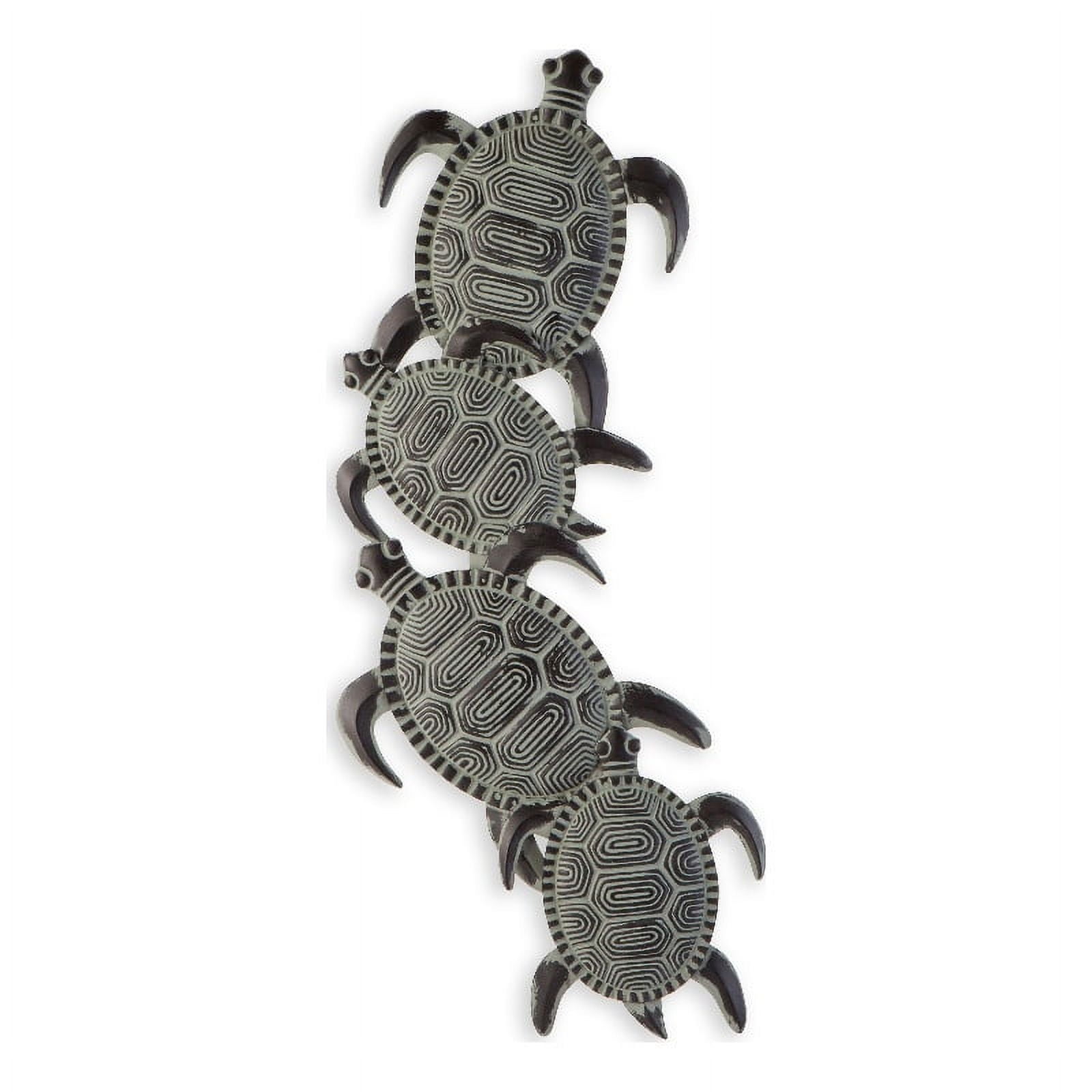 Hand-Painted Green and Black Metal Sea Turtle Wall Sculpture