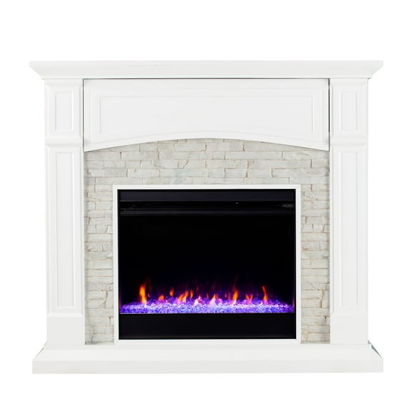 Southern Enterprises 45.75" White Contemporary Electric Fireplace with Media Storage