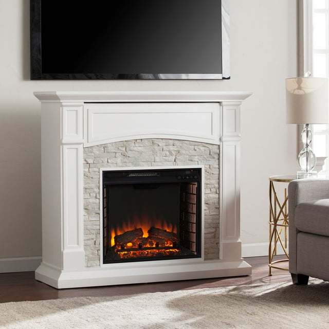SEI Furniture Seneca Electric Media Fireplace White with White Faux