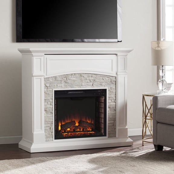 SEI Furniture Seneca Faux Stone Electric Fireplace TV Stand