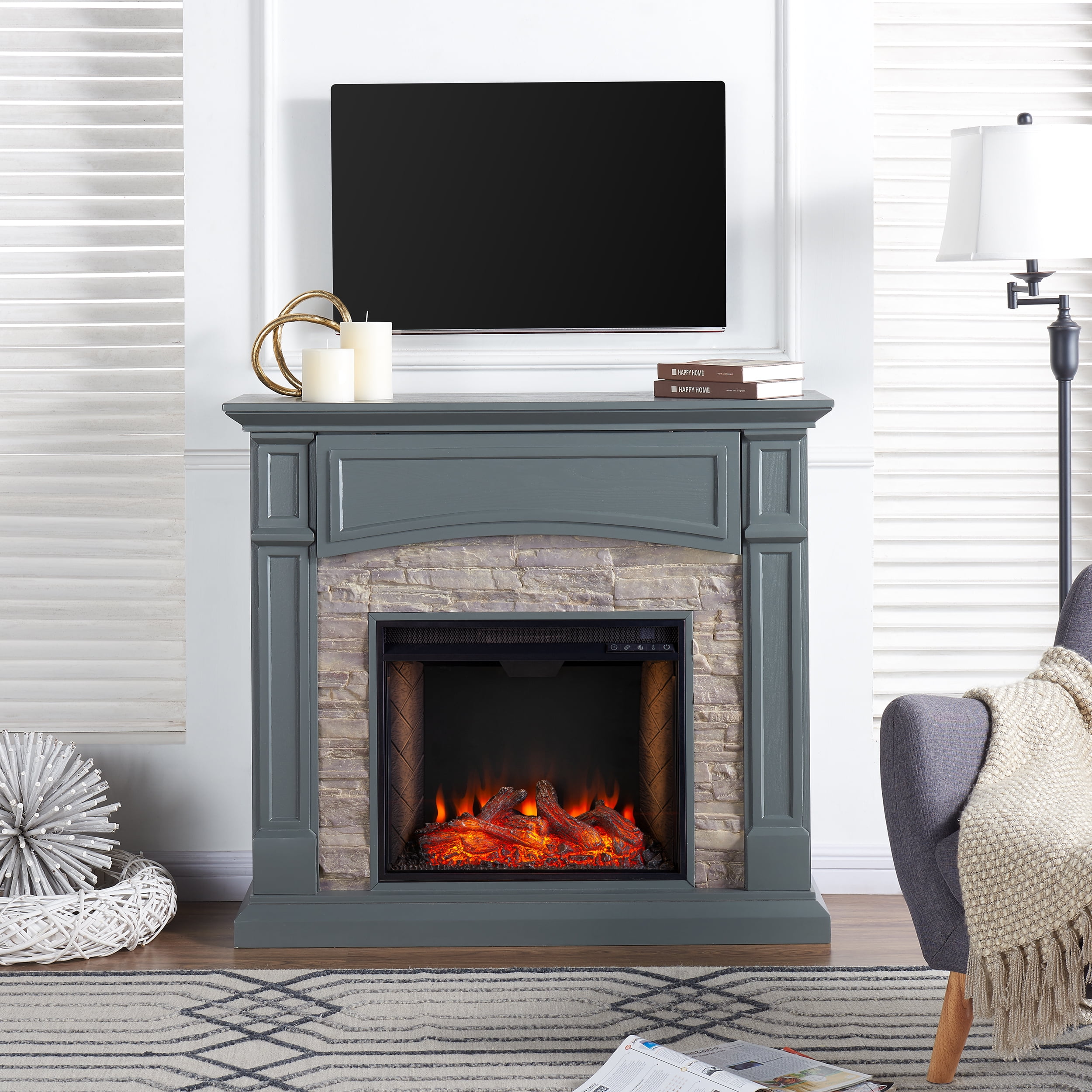 SEI Furniture Seneca Smart Media Fireplace Gray 45.75 x 40.75