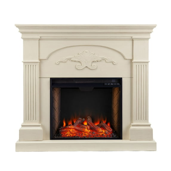 SEI Furniture Sicilian Smart Engineered Wood Electric Fireplace in Ivory
