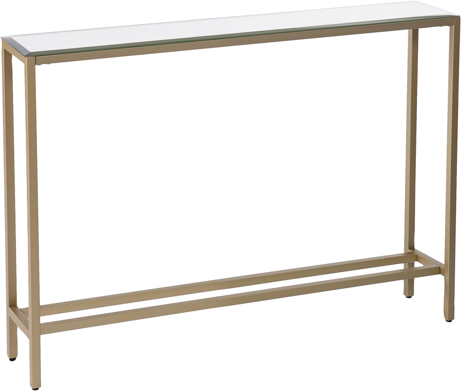 SEI Furniture Darrin Narrow Console Table - 56 Inch, Metallic Gold With Mirrored Top