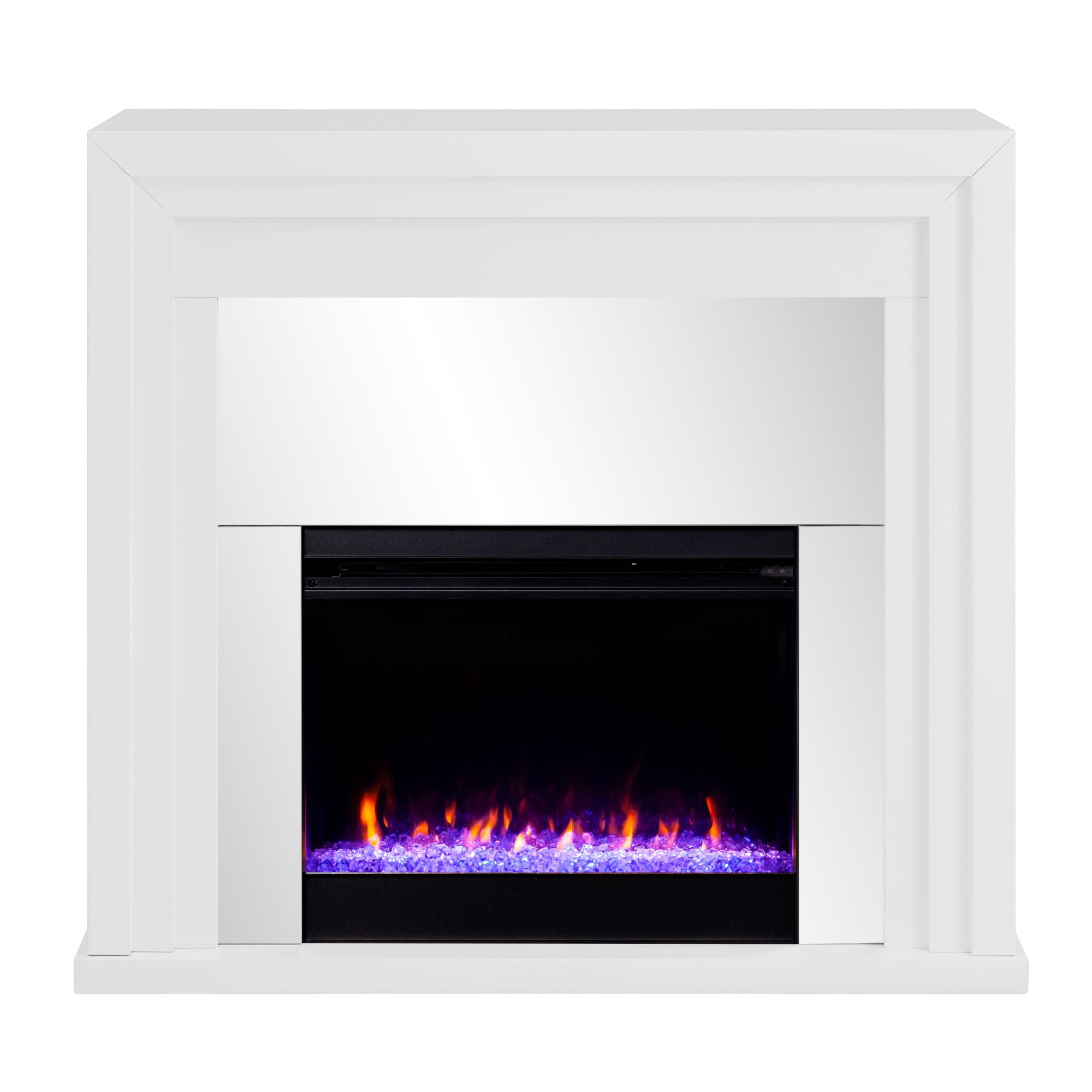 White Mirrored Electric Fireplace with Color-Changing LED