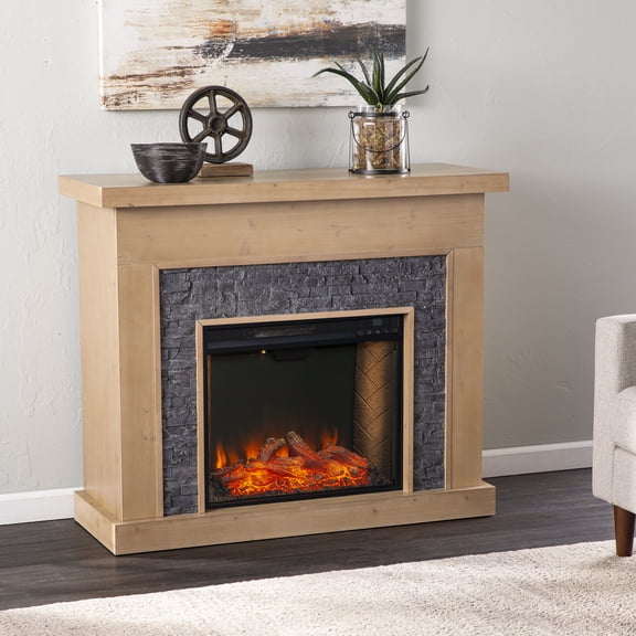 SEI Furniture Standlon Faux Stone/Engineered Wood Smart Fireplace in Natural