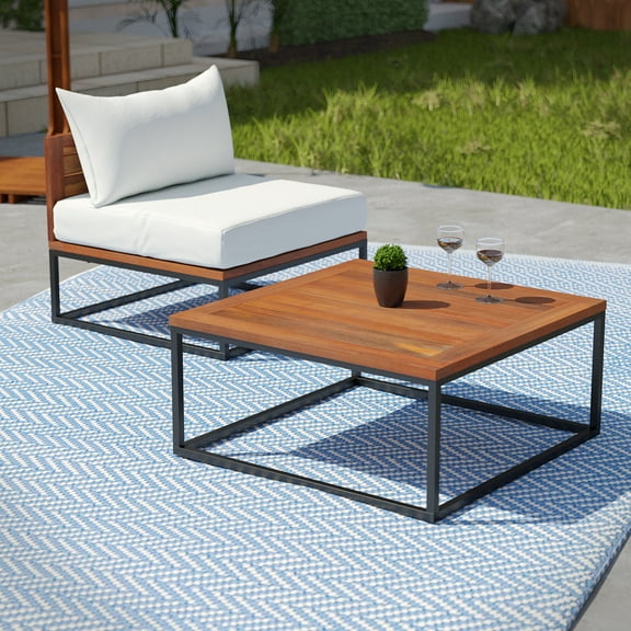 SEI Furniture Taradale Outdoor Coffee Table and Chair in White/Brown Set of 2
