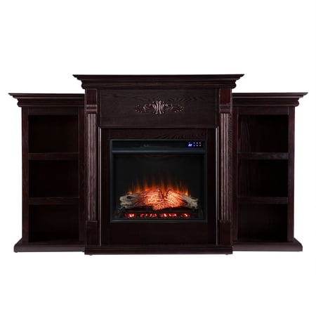 Southern Enterprises 70.25" Chocolate Brown and Black Classic Style Floral Electric Fireplace with