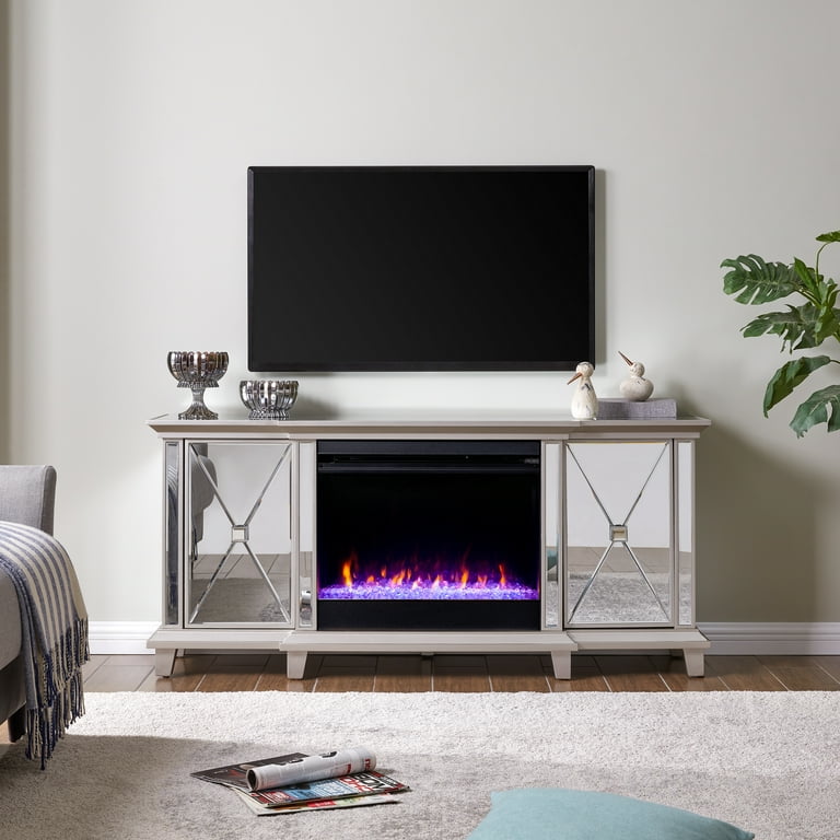 SEI Furniture Toppington Mirrored Fireplace Media Console 58 x 27